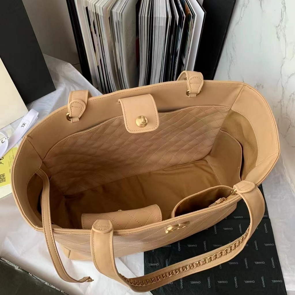 Chanel AS3508 Large Shopping Bag Lambskin In Dark Beige