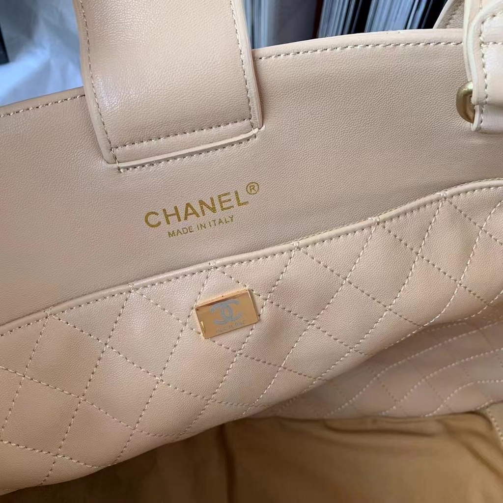 Chanel AS3508 Large Shopping Bag Lambskin In Dark Beige