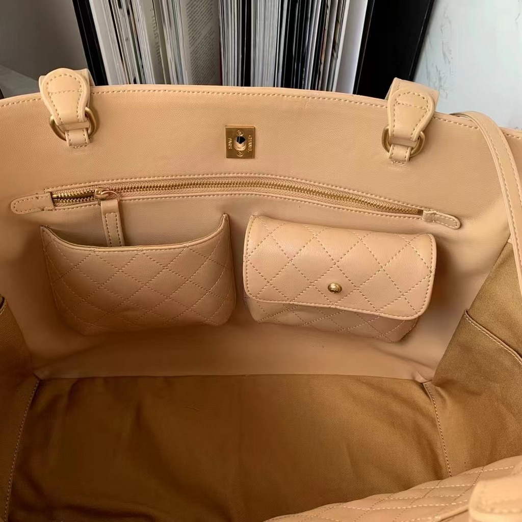 Chanel AS3508 Large Shopping Bag Lambskin In Dark Beige