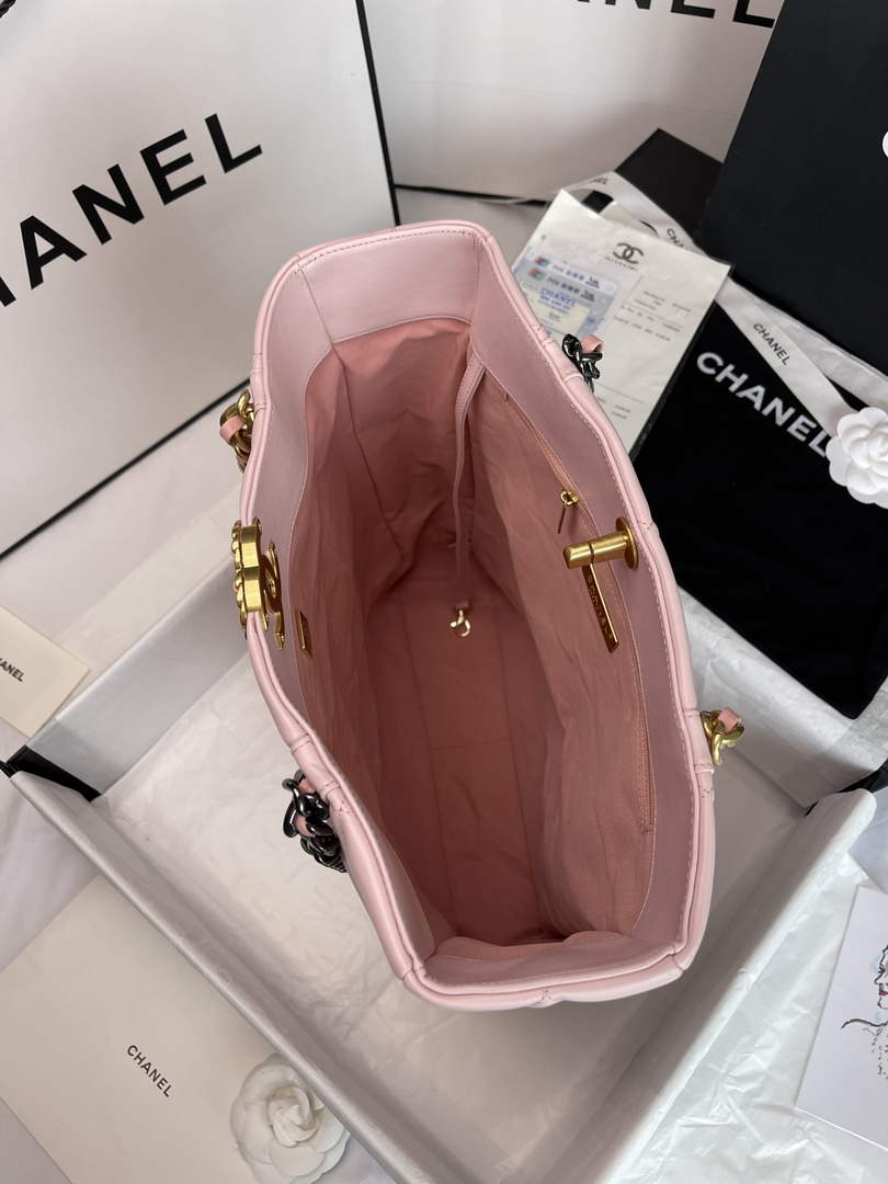 Chanel AS3519 19 Shopping Bag Gold-Tone Silver-Tone Lambskin Pink