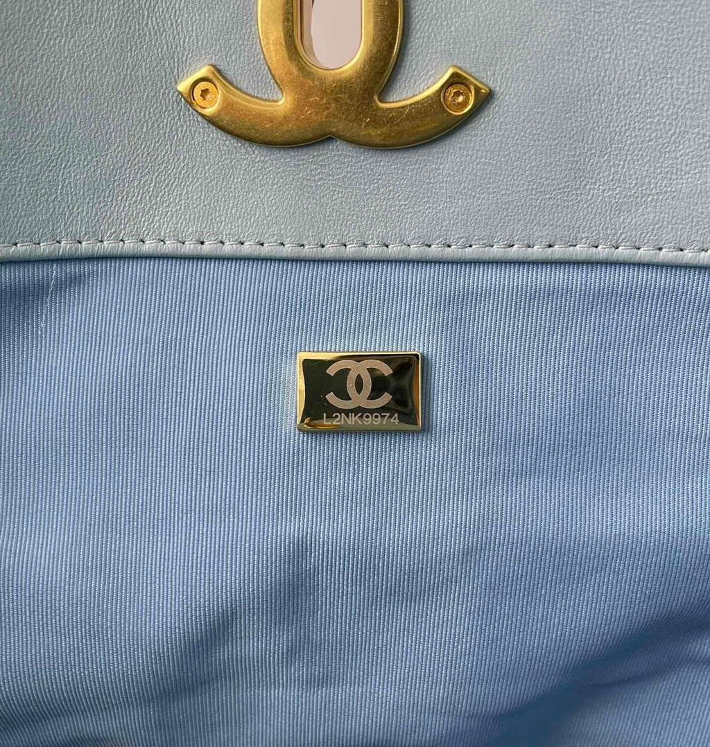 Chanel AS3519 19 Shopping Bag Gold-Tone Silver-Tone Lambskin Blue