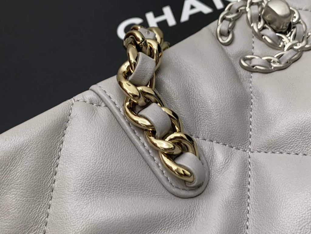 Chanel AS3519 19 Shopping Bag Gold-Tone Silver-Tone Lambskin Gray