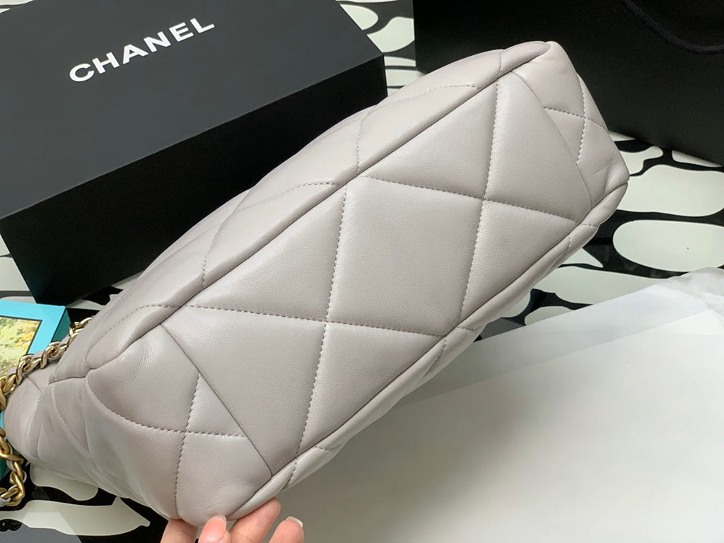 Chanel AS3519 19 Shopping Bag Gold-Tone Silver-Tone Lambskin Gray