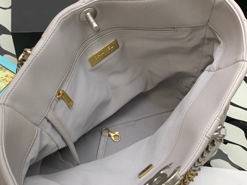 Chanel AS3519 19 Shopping Bag Gold-Tone Silver-Tone Lambskin Gray