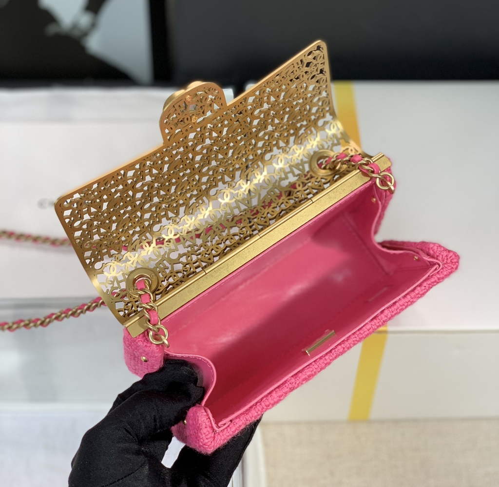 Chanel AS3526 Mini Evening Bag Plum Wool tweed & gold-tone metal