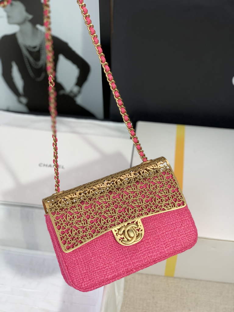 Chanel AS3526 Mini Evening Bag Plum Wool tweed & gold-tone metal
