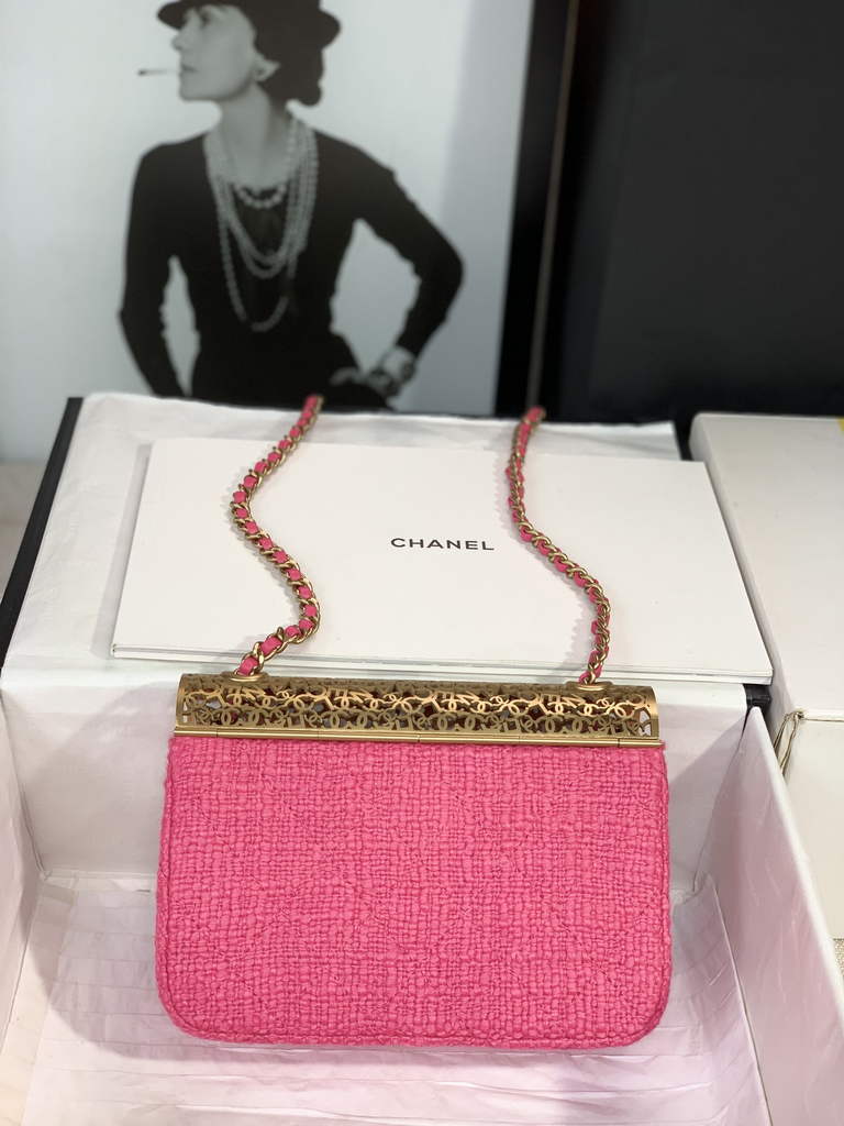 Chanel AS3526 Mini Evening Bag Plum Wool tweed & gold-tone metal