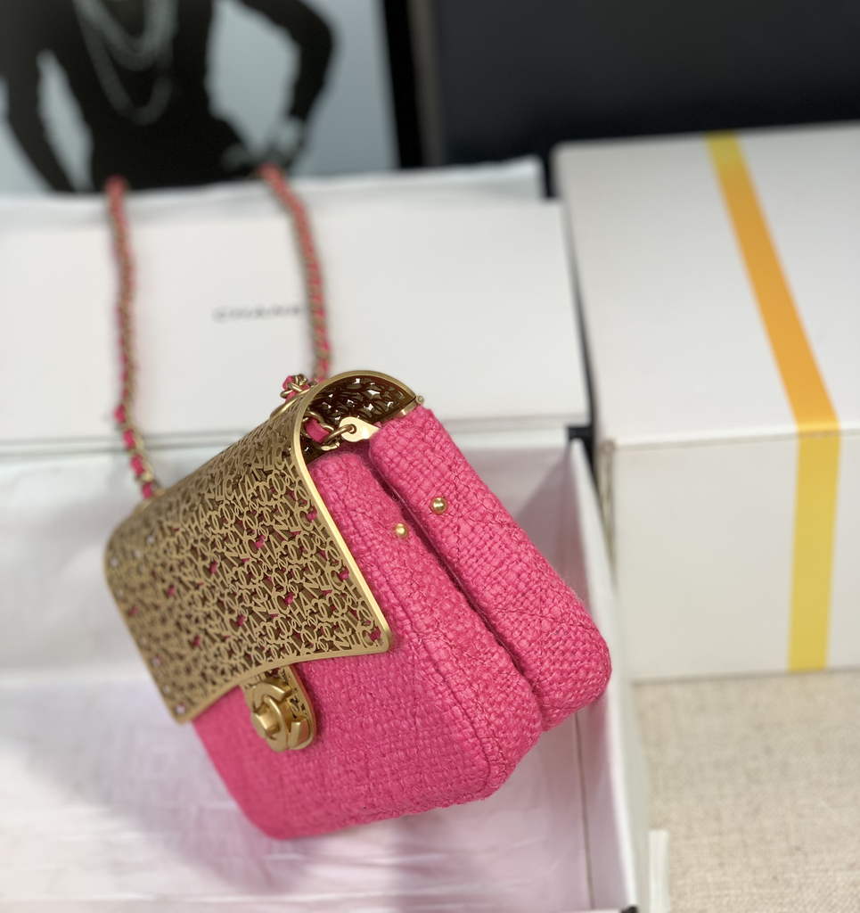 Chanel AS3526 Mini Evening Bag Plum Wool tweed & gold-tone metal