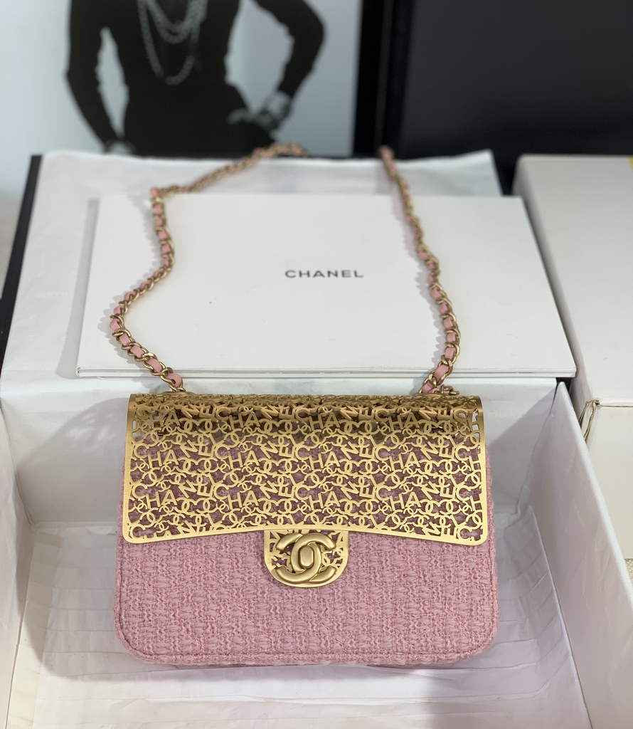 Chanel AS3526 Mini Evening Bag Pink Wool tweed & gold-tone metal