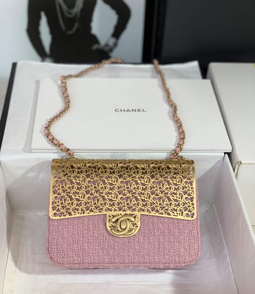Chanel AS3526 Mini Evening Bag Pink Wool tweed & gold-tone metal