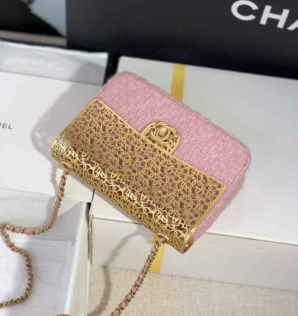 Chanel AS3526 Mini Evening Bag Pink Wool tweed & gold-tone metal