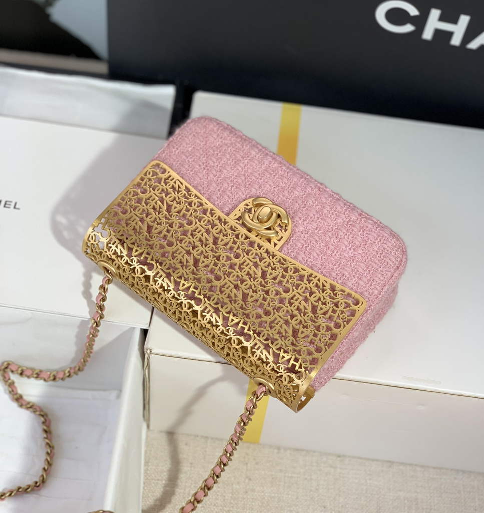 Chanel AS3526 Mini Evening Bag Pink Wool tweed & gold-tone metal