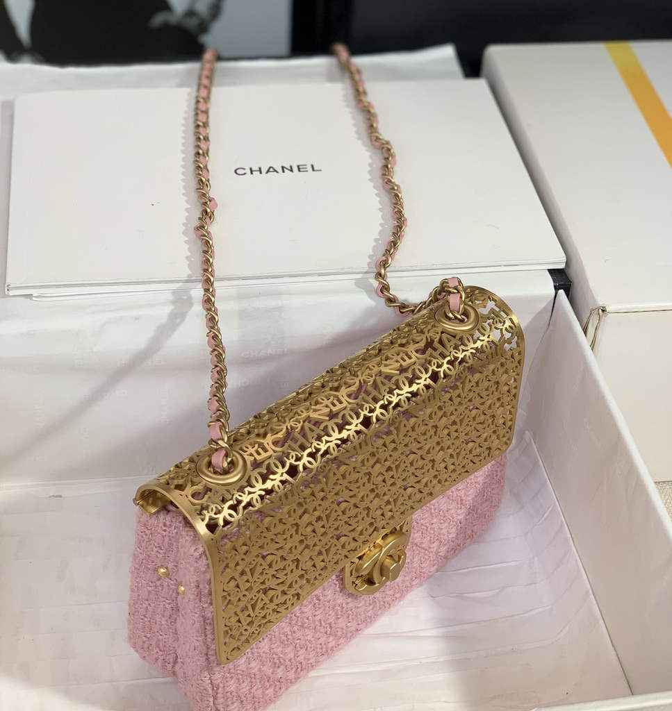 Chanel AS3526 Mini Evening Bag Pink Wool tweed & gold-tone metal