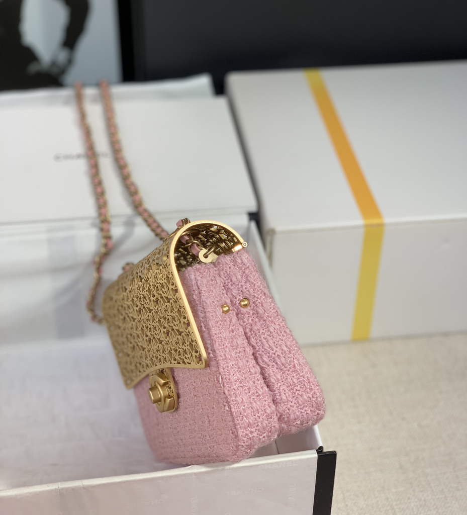 Chanel AS3526 Mini Evening Bag Pink Wool tweed & gold-tone metal