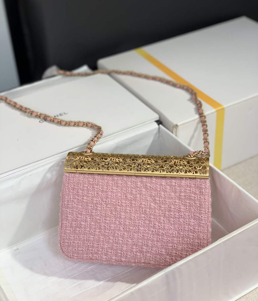 Chanel AS3526 Mini Evening Bag Pink Wool tweed & gold-tone metal