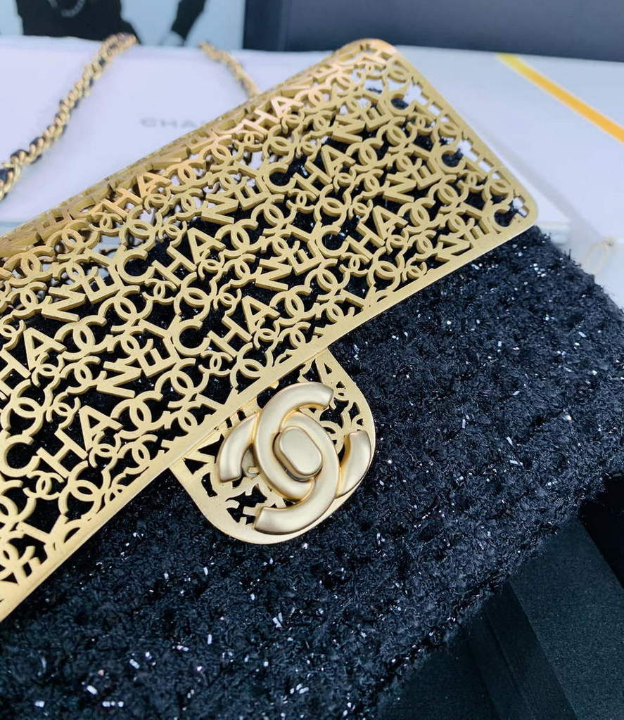 Chanel AS3526 Mini Evening Bag Black Wool tweed & gold-tone metal