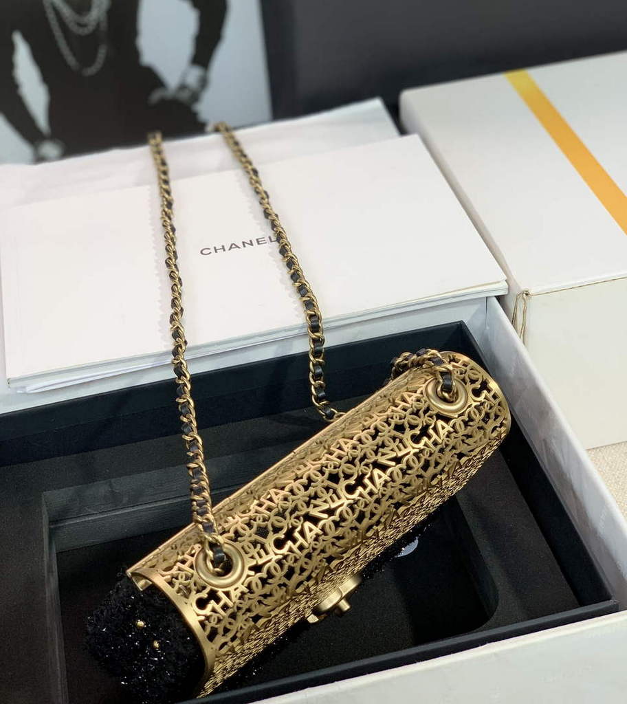 Chanel AS3526 Mini Evening Bag Black Wool tweed & gold-tone metal