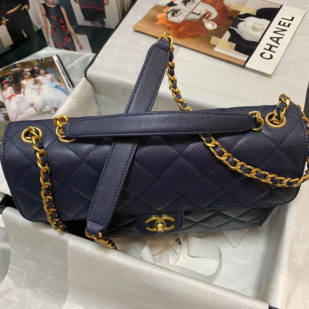 Chanel AS3529 Satchel Grained Calfskin Navy Blue