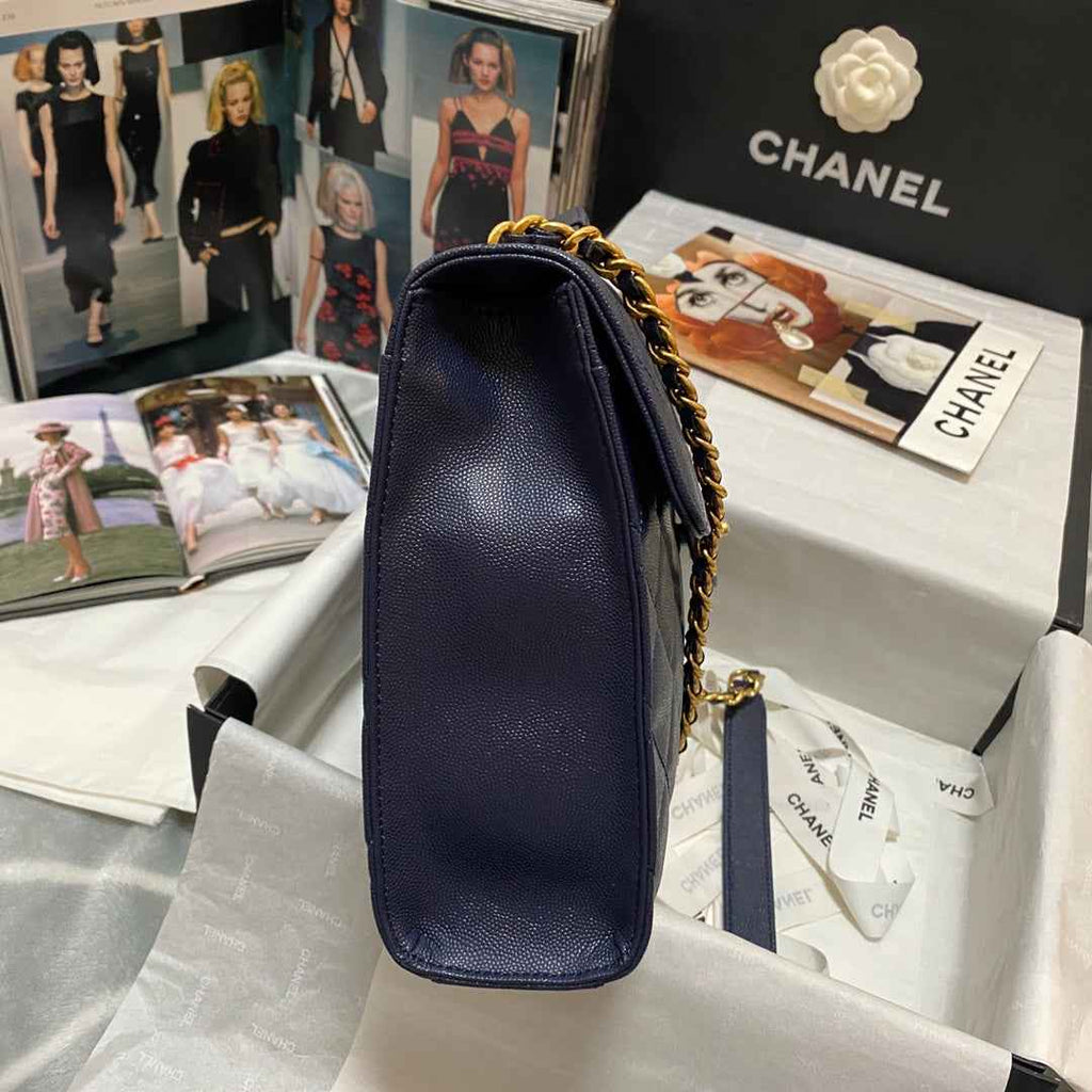 Chanel AS3529 Satchel Grained Calfskin Navy Blue