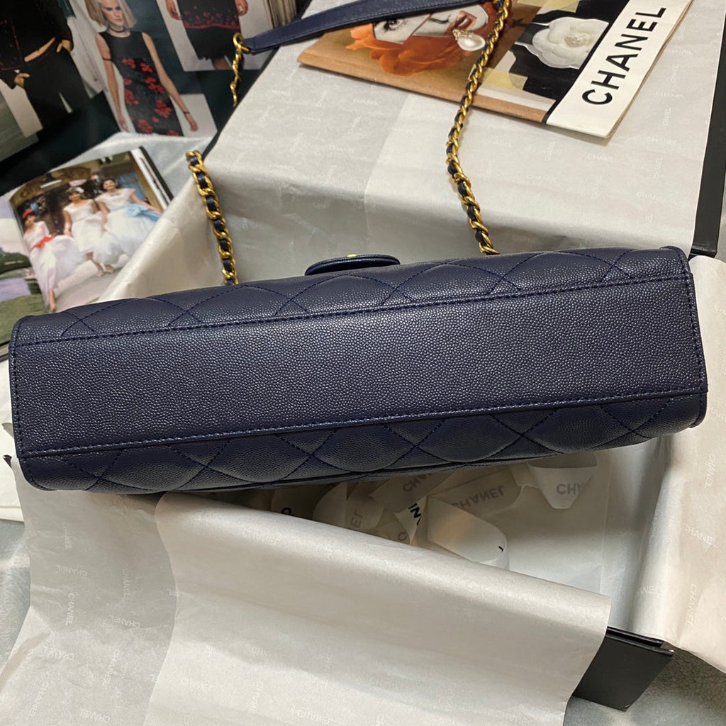 Chanel AS3529 Satchel Grained Calfskin Navy Blue