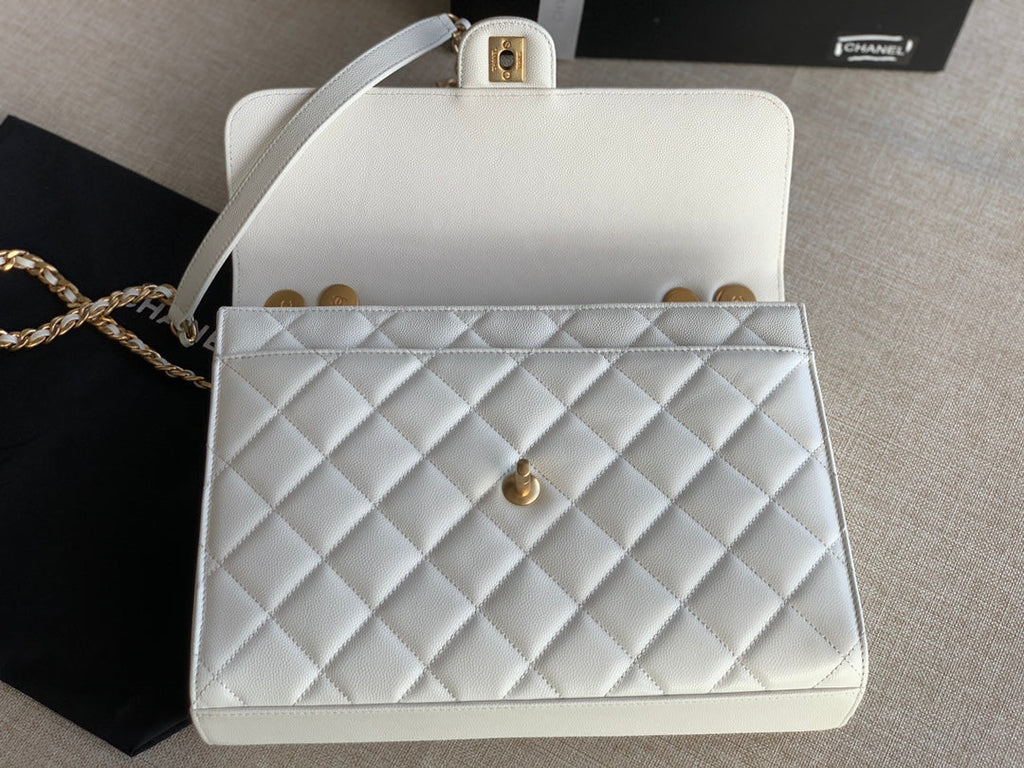 Chanel AS3529 Satchel Grained Calfskin White