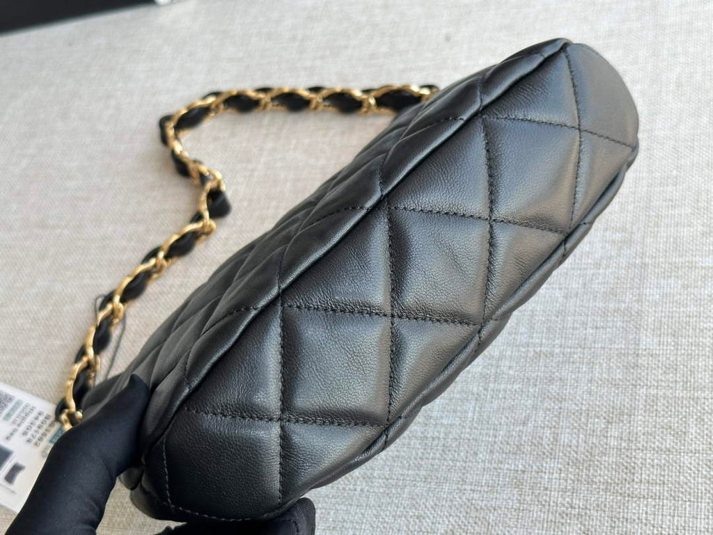 Chanel AS3562 Hobo Handbag Black Lambskin & Gold-Tone Metal