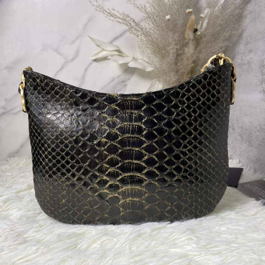 Chanel AS3562 Hobo Handbag Black Snake & Gold-Tone Metal