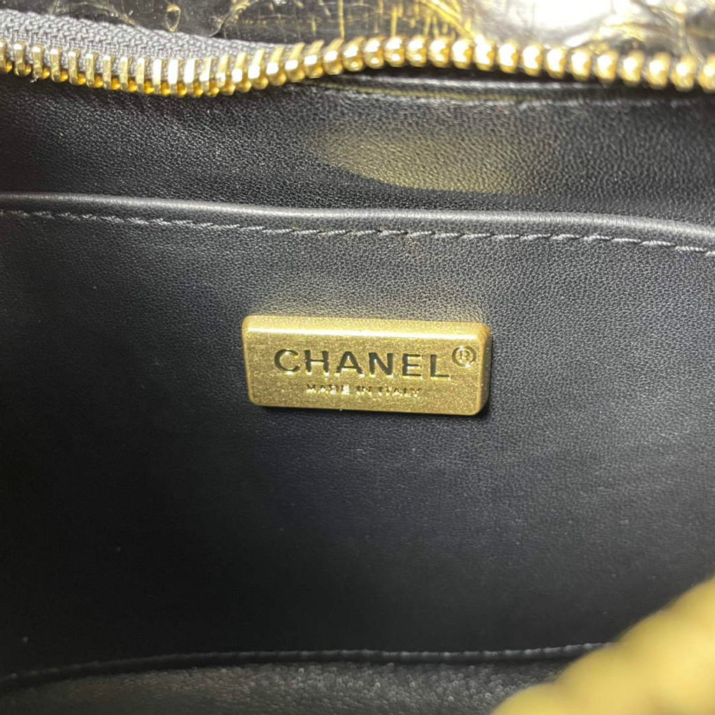 Chanel AS3562 Hobo Handbag Black Snake & Gold-Tone Metal