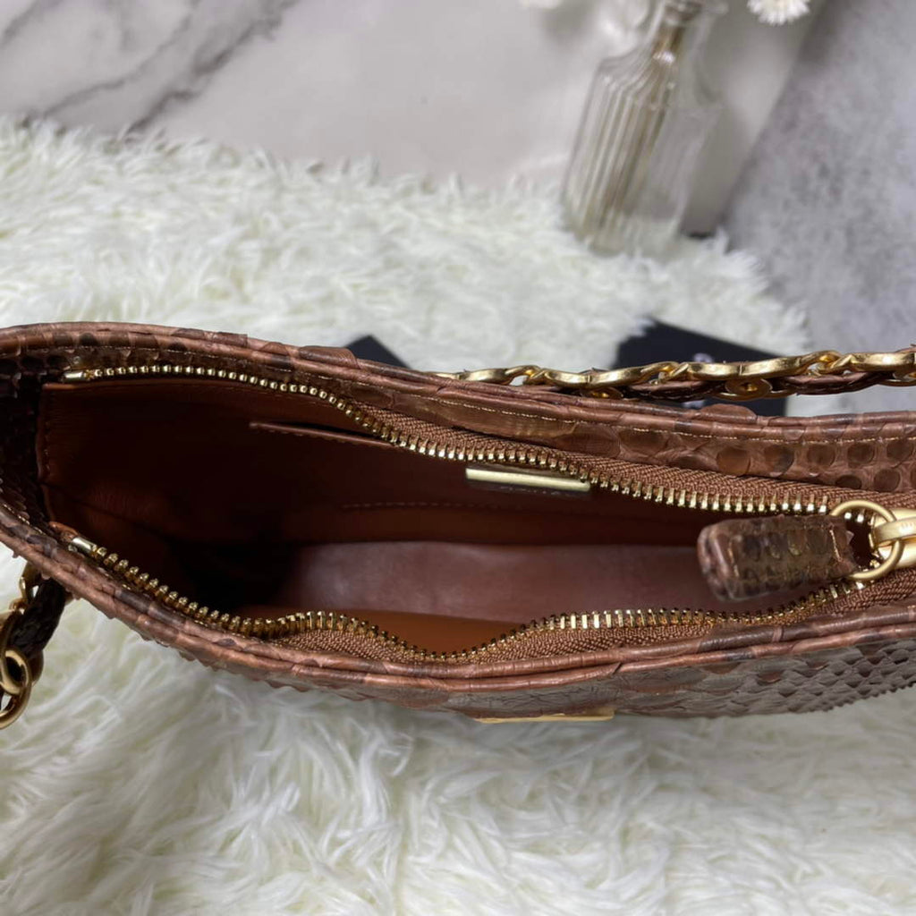 Chanel AS3562 Hobo Handbag Snake & Gold-Tone Metal Brown