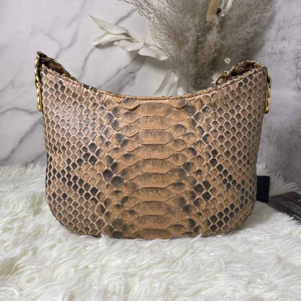 Chanel AS3562 Hobo Handbag Snake & Gold-Tone Metal Beige