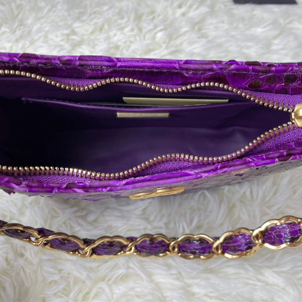 Chanel AS3562 Hobo Handbag Snake & Gold-Tone Metal Purple