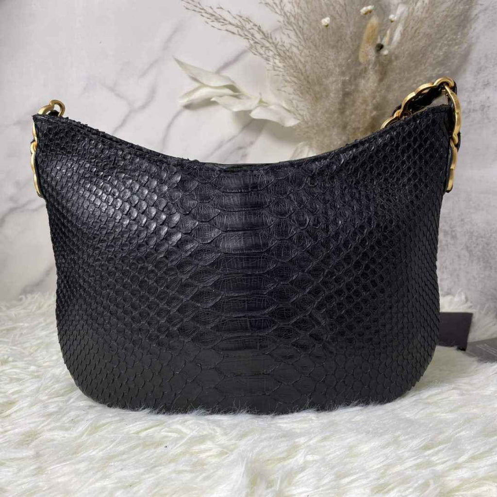 Chanel AS3562 Hobo Handbag Snake & Gold-Tone Metal Black