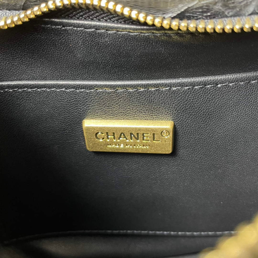 Chanel AS3562 Hobo Handbag Snake & Gold-Tone Metal Black
