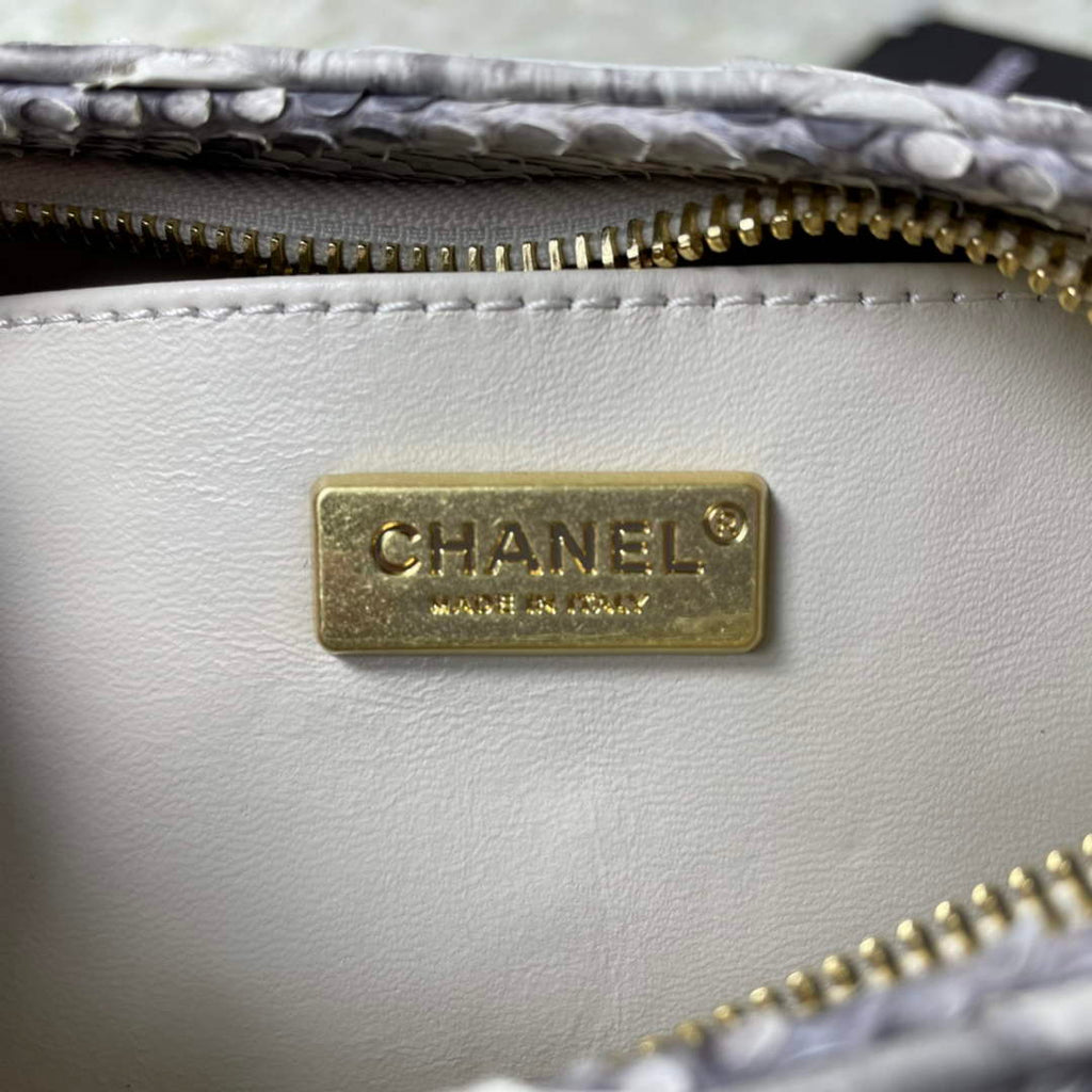 Chanel AS3562 Hobo Handbag Snake & Gold-Tone Metal Gray