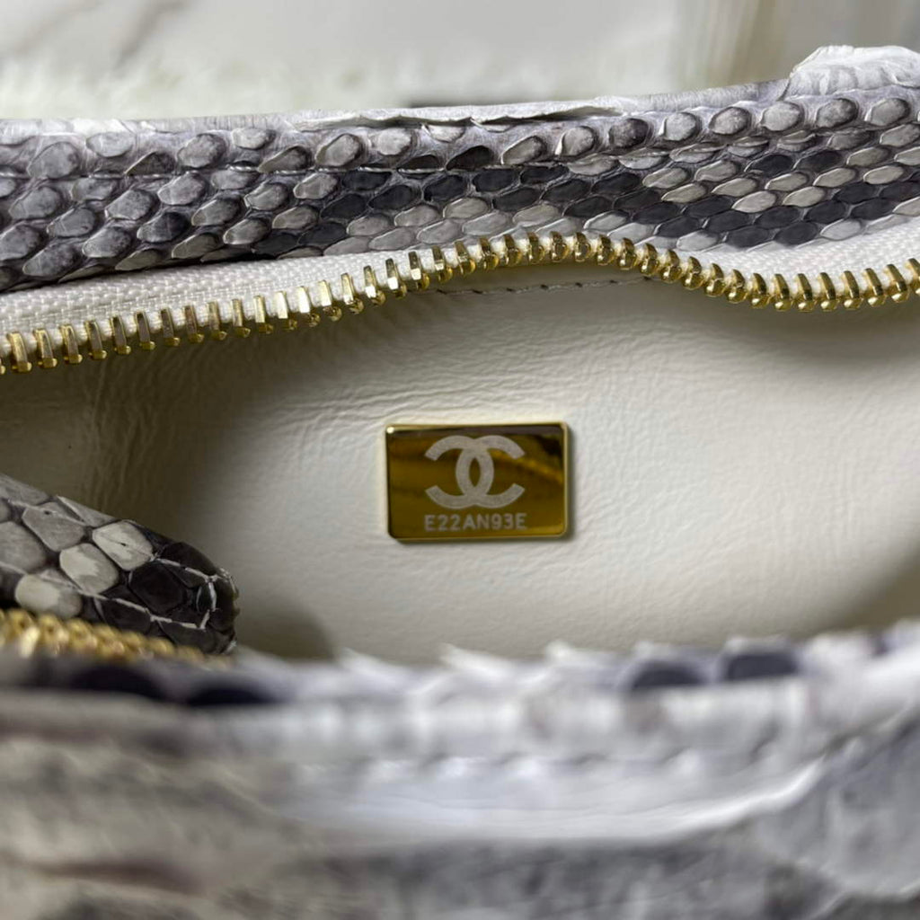 Chanel AS3562 Hobo Handbag Snake & Gold-Tone Metal Gray