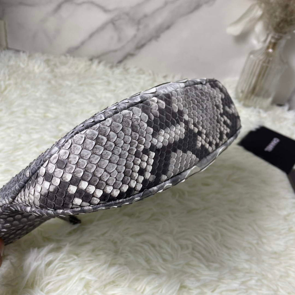 Chanel AS3562 Hobo Handbag Snake & Gold-Tone Metal Gray