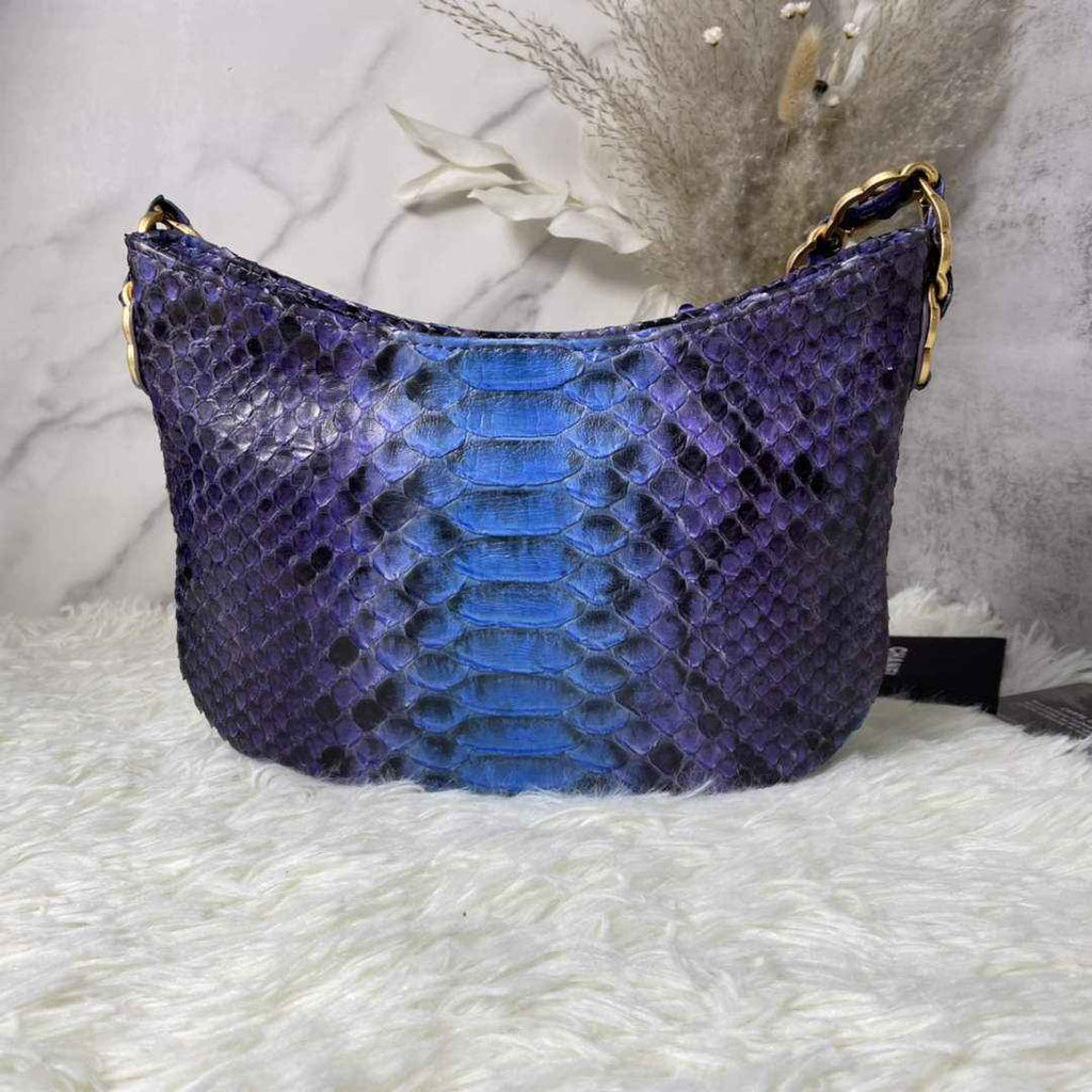 Chanel AS3562 Hobo Handbag Snake & Gold-Tone Metal Light Blue