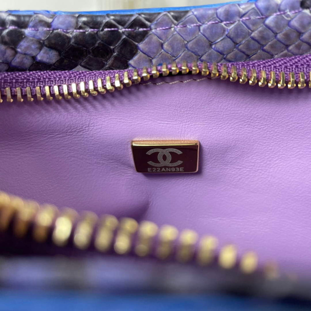 Chanel AS3562 Hobo Handbag Snake & Gold-Tone Metal Light Blue