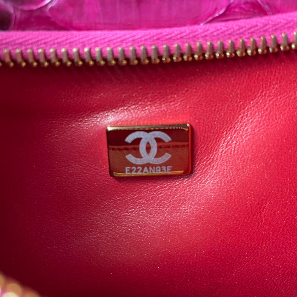 Chanel AS3562 Hobo Handbag Snake & Gold-Tone Metal Plum