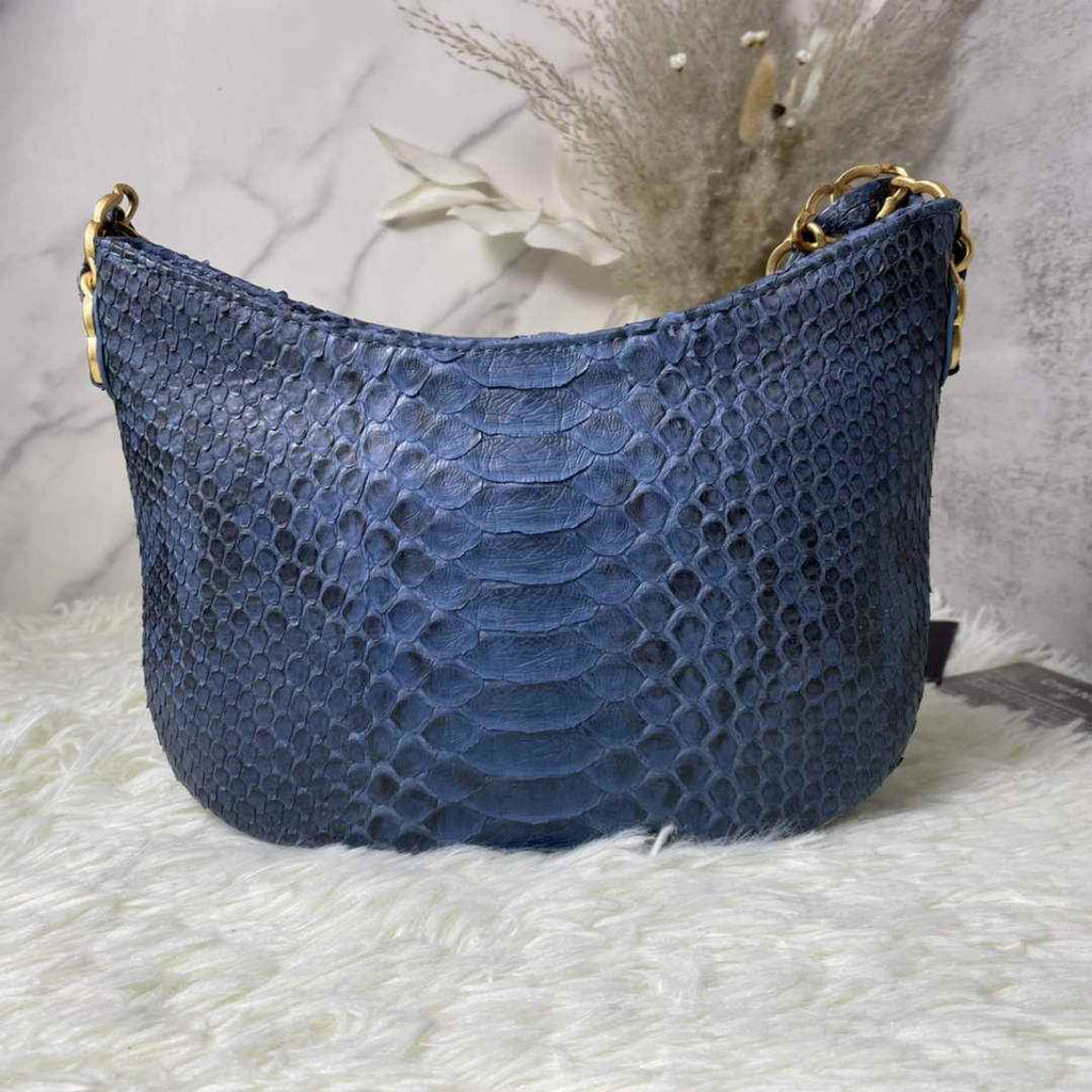 Chanel AS3562 Hobo Handbag Snake & Gold-Tone Metal Blue