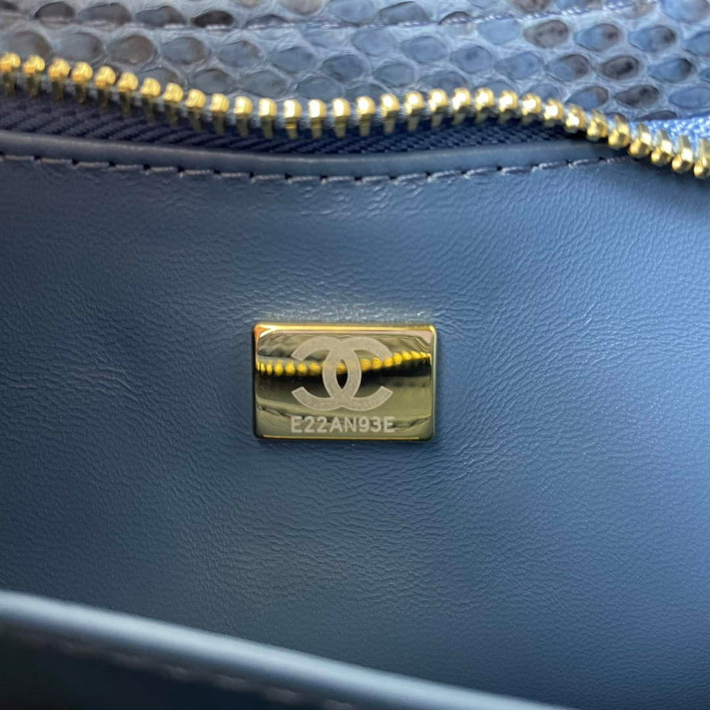 Chanel AS3562 Hobo Handbag Snake & Gold-Tone Metal Blue