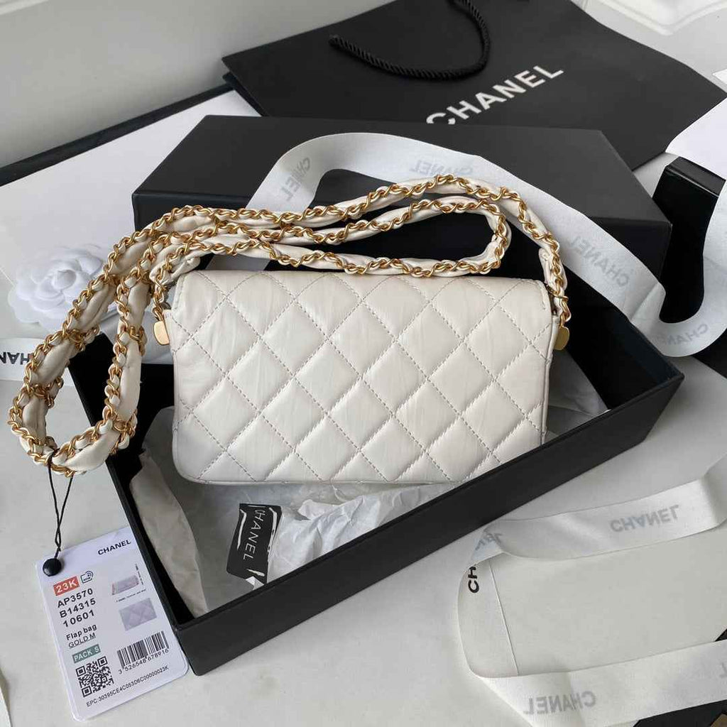 Chanel AS3570 Small Flap Bag Calfskin In White