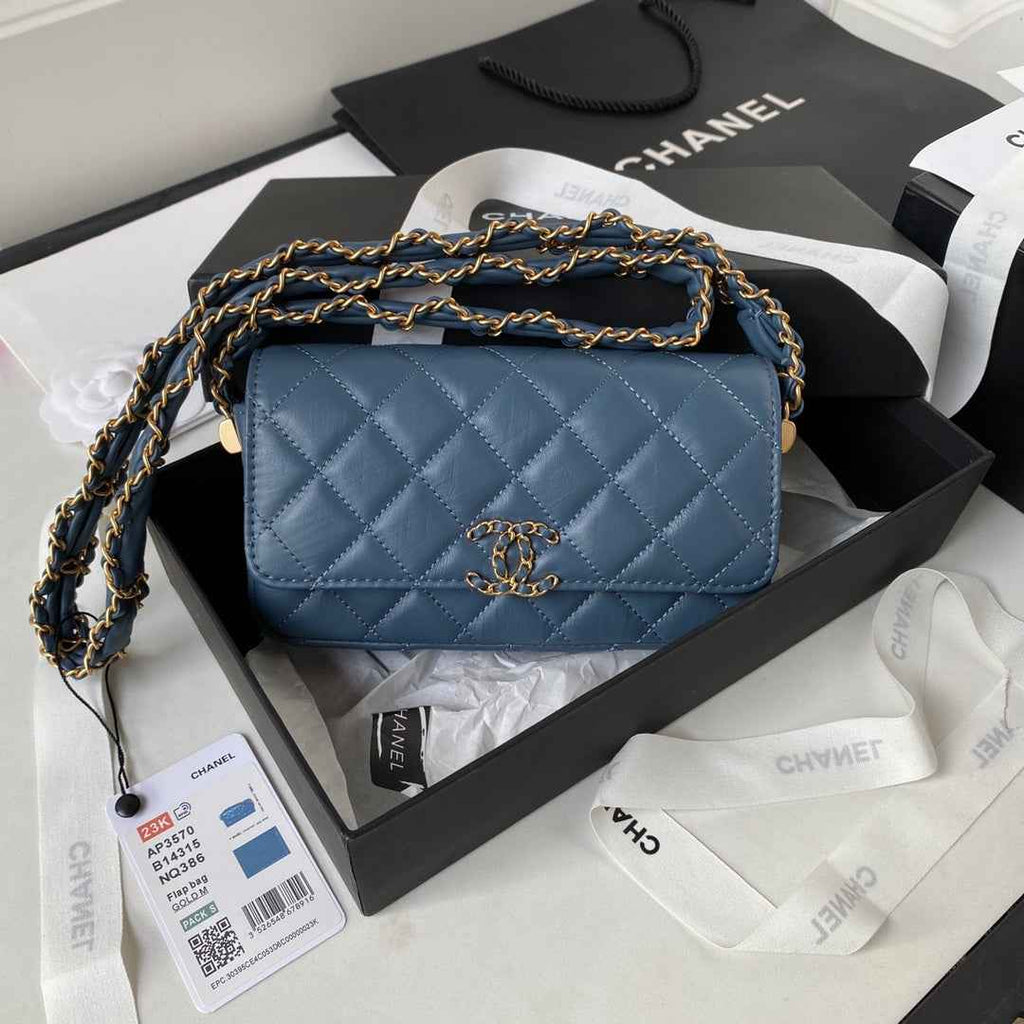 Chanel AS3570 Small Flap Bag Calfskin In Blue