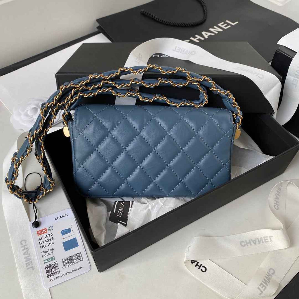 Chanel AS3570 Small Flap Bag Calfskin In Blue