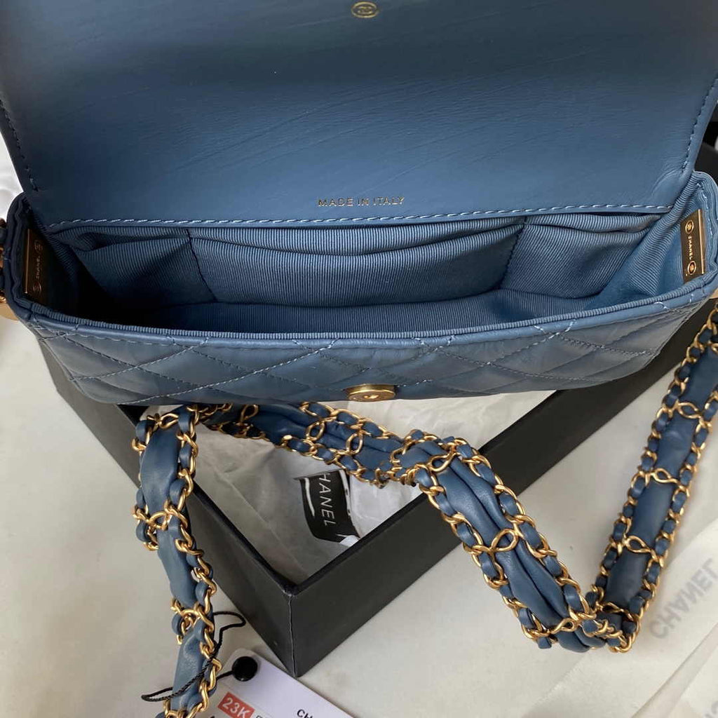 Chanel AS3570 Small Flap Bag Calfskin In Blue