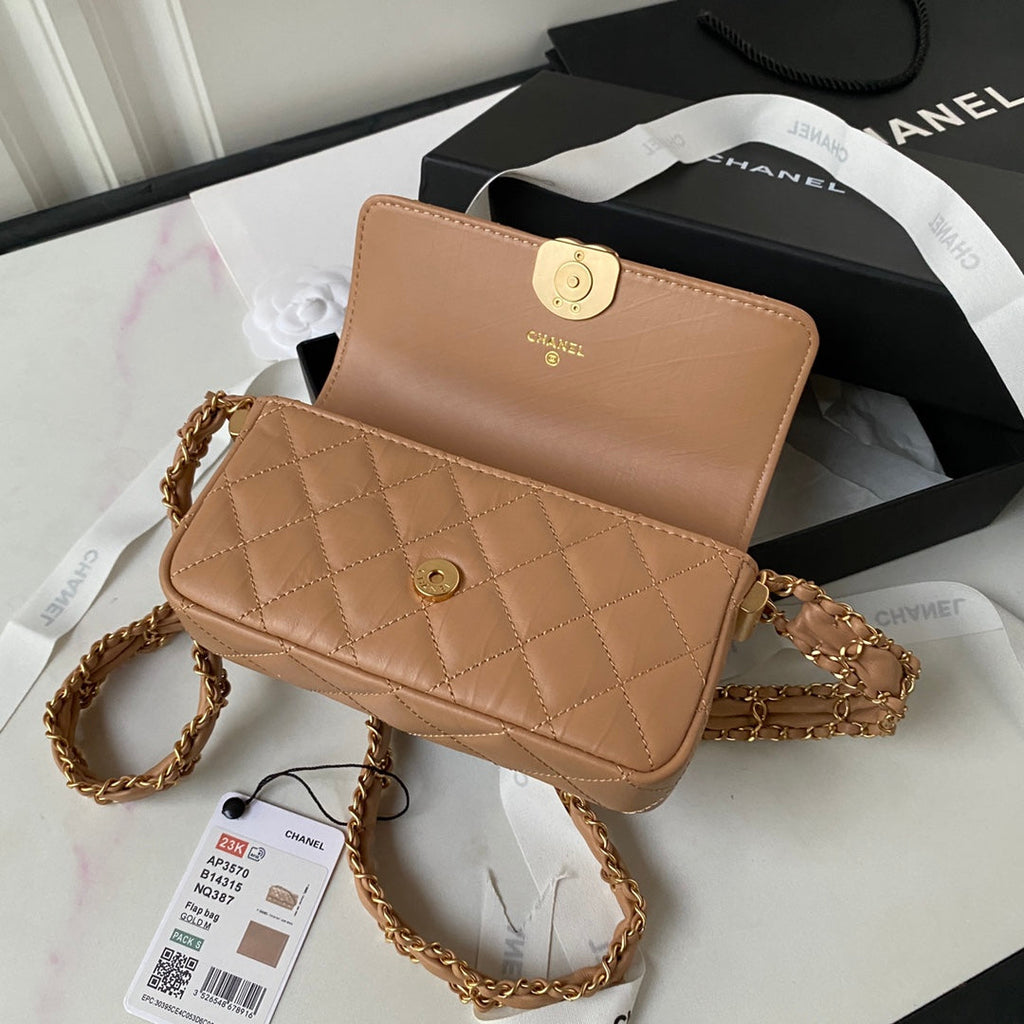 Chanel AS3570 Small Flap Bag Calfskin In Brown