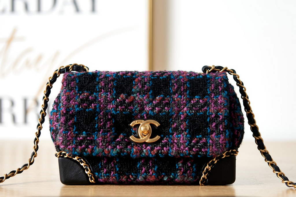 Chanel AS3572 Mini Flap Bag Wool tweed calfskin Purple