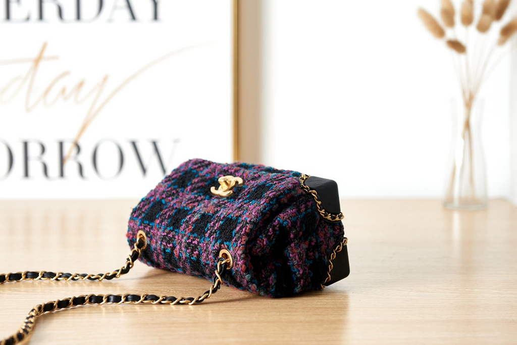 Chanel AS3572 Mini Flap Bag Wool tweed calfskin Purple