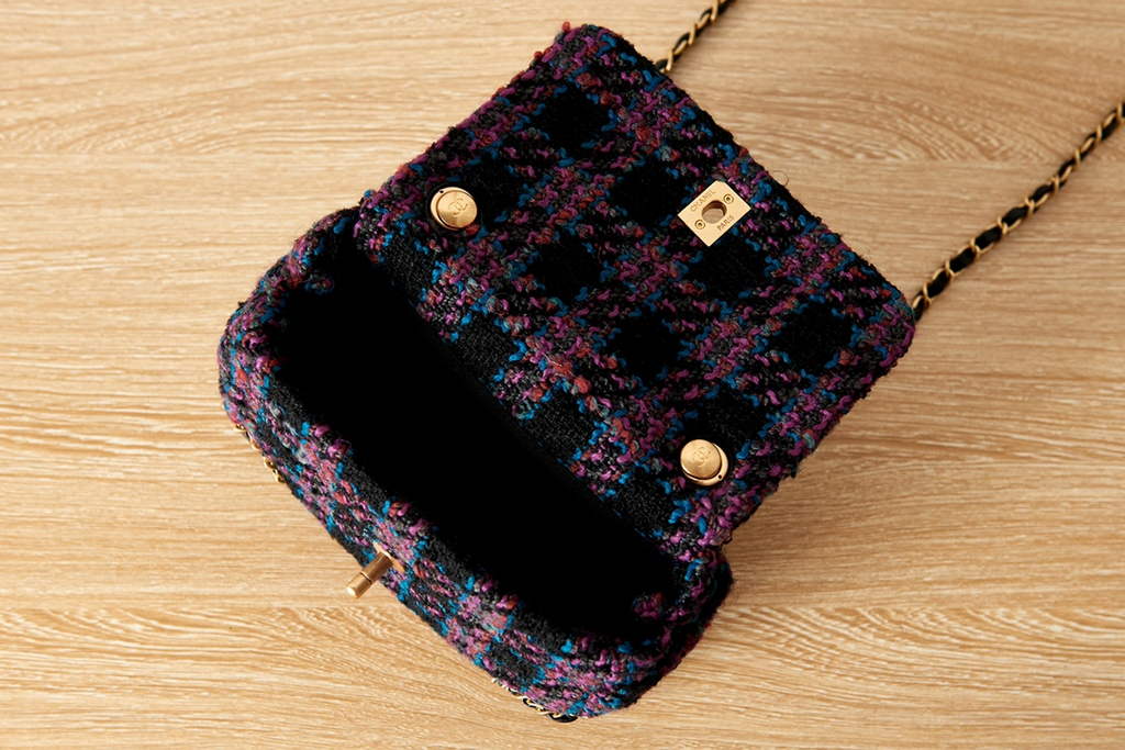 Chanel AS3572 Mini Flap Bag Wool tweed calfskin Purple