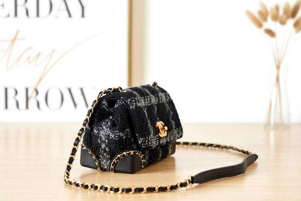 Chanel AS3572 Mini Flap Bag Wool tweed calfskin Black